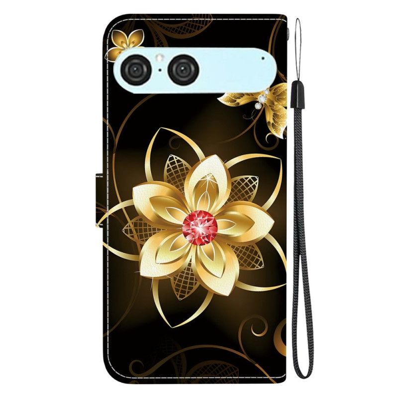 Leren Hoesje Sony Xperia 10 Vii Gouden Bloem Bescherming Hoesje