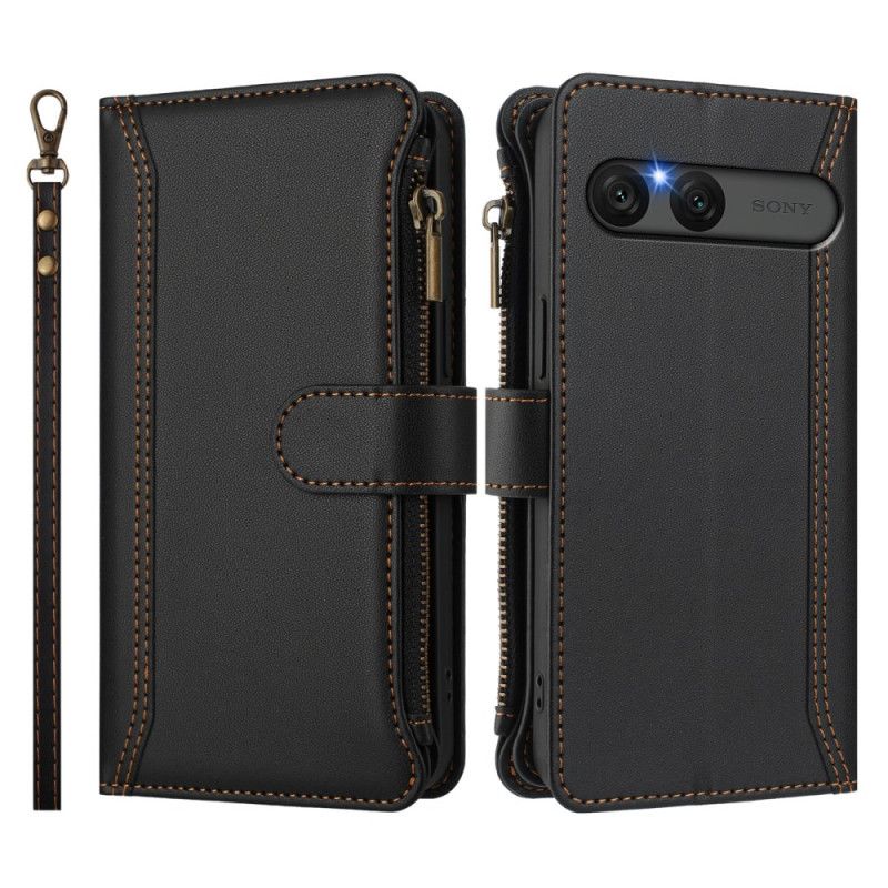 Leren Hoesje Sony Xperia 10 Vii Kaartsleuven Voor 9 Kaarten Portemonnee Bescherming Hoesje