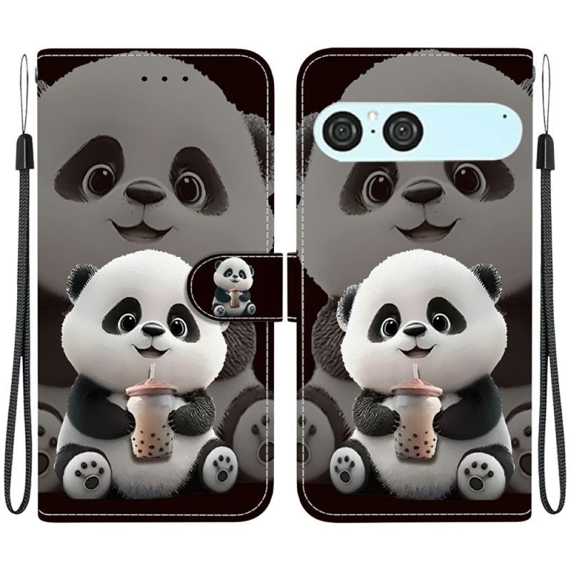Leren Hoesje Sony Xperia 10 Vii Panda Met Babyflesje Bescherming Hoesje