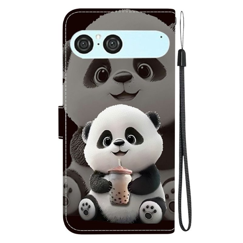 Leren Hoesje Sony Xperia 10 Vii Panda Met Babyflesje Bescherming Hoesje