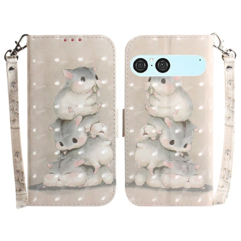 Leren Hoesje Voor Sony Xperia 10 Vii Sleutelkoord Met Hamsters