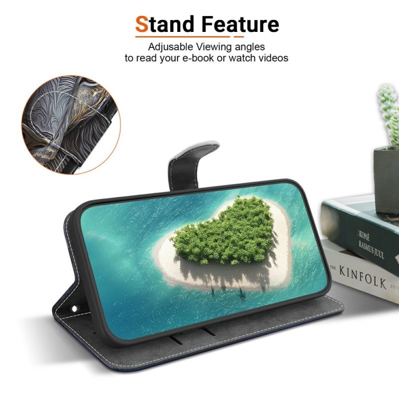 Leren Hoesje Voor Sony Xperia 10 Vii Zwarte En Gouden Leeuw