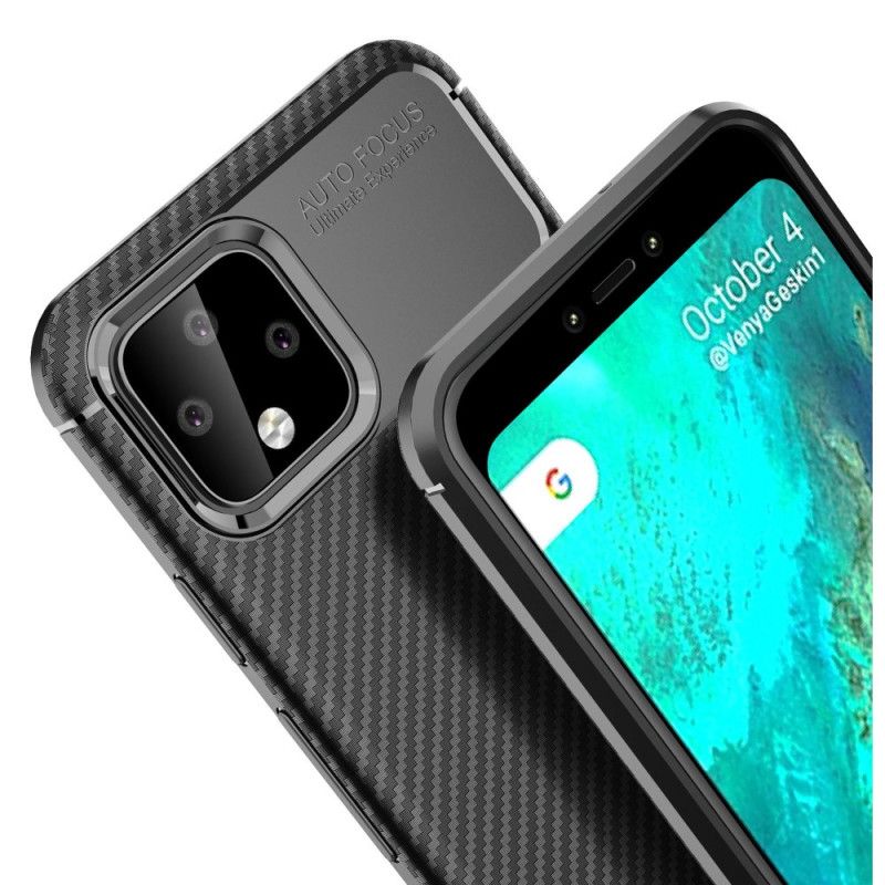 Hoesje Google Pixel 4 Donkerblauw Zwart Flexibele Koolstofvezeltextuur