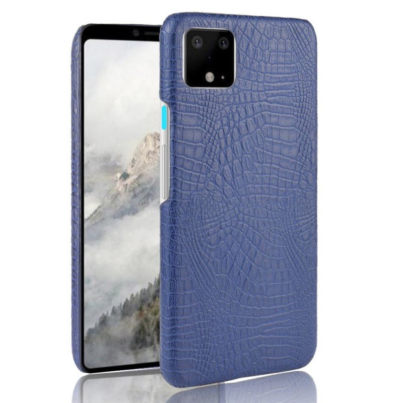 Hoesje Google Pixel 4 Donkerblauw Zwart Krokodillenhuideffect