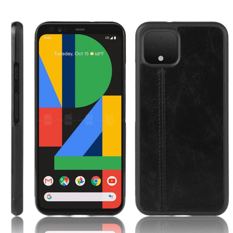 Hoesje Google Pixel 4 Rood Zwart Gestikt Leereffect