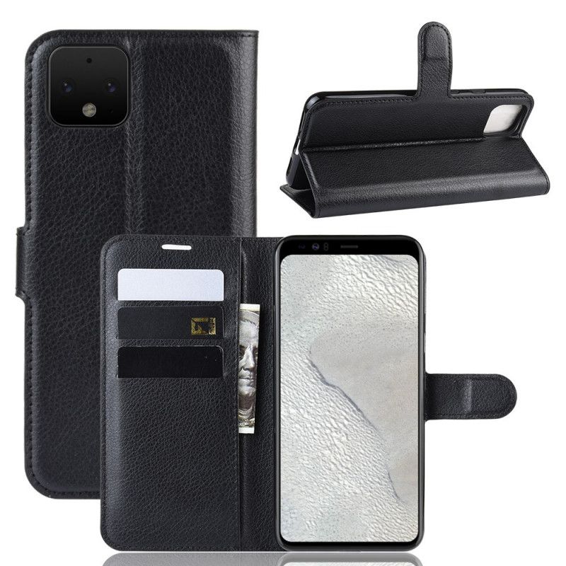 Leren Hoesje Google Pixel 4 Wit Zwart Klassiek