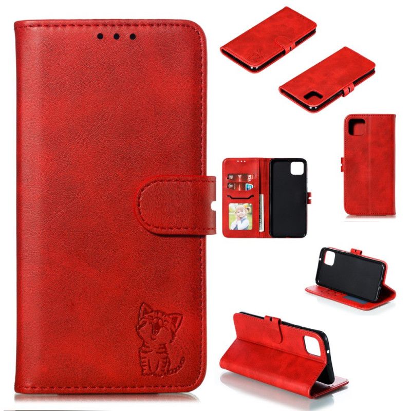 Leren Hoesje voor Google Pixel 4 Rood Mini Kitten