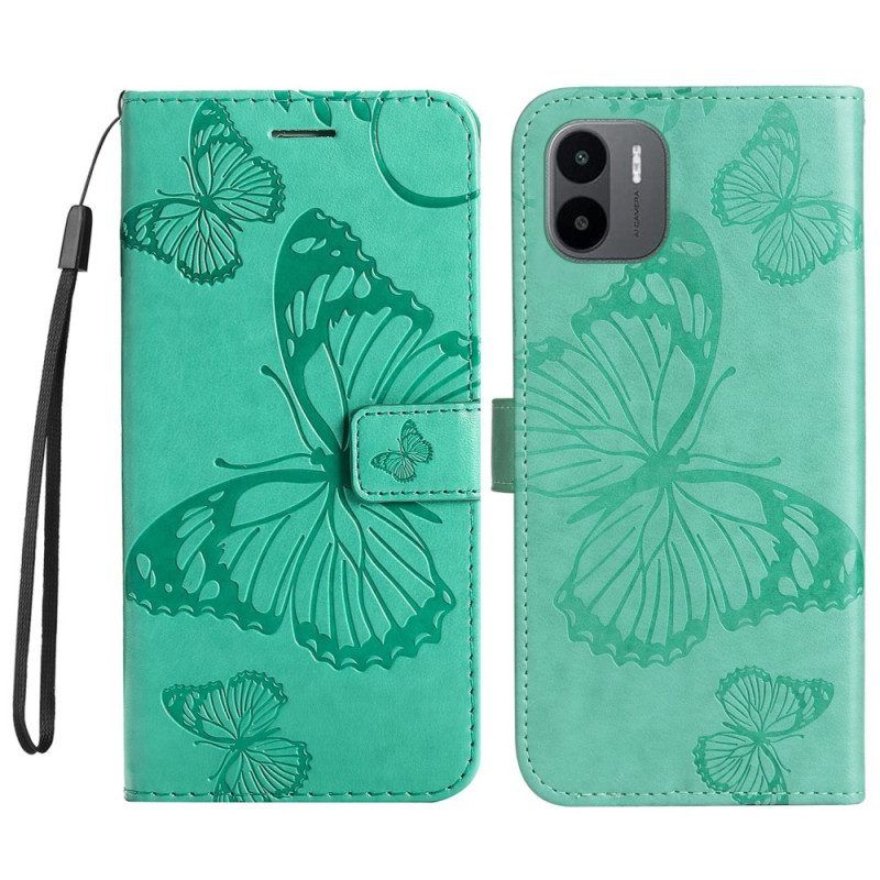 Flip Case voor Xiaomi Redmi A1 Met Ketting Gigantische Riemvlinders