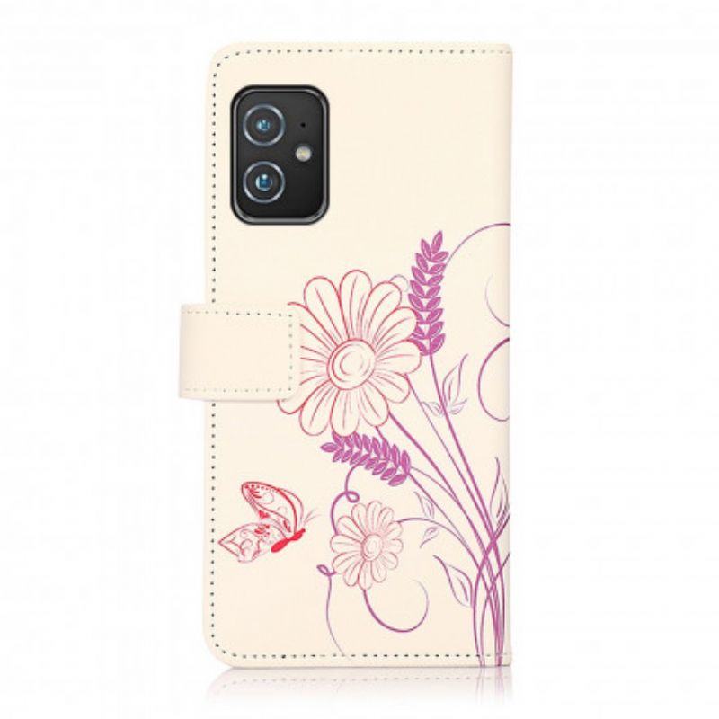 Folio-hoesje Asus Zenfone 8 Telefoonhoesje Vlinders En Bloemen Tekenen