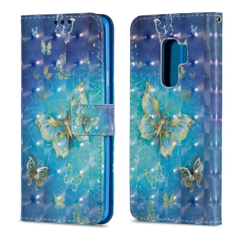 Leren Hoesje Samsung Galaxy S9 Plus 3D Gouden Vlinders