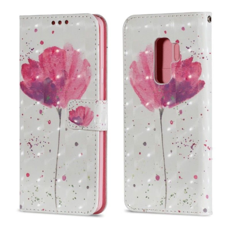 Leren Hoesje Samsung Galaxy S9 Plus Aquarel Klaproos