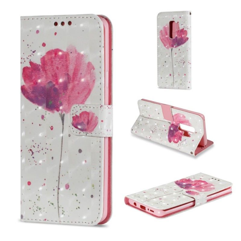 Leren Hoesje Samsung Galaxy S9 Plus Aquarel Klaproos