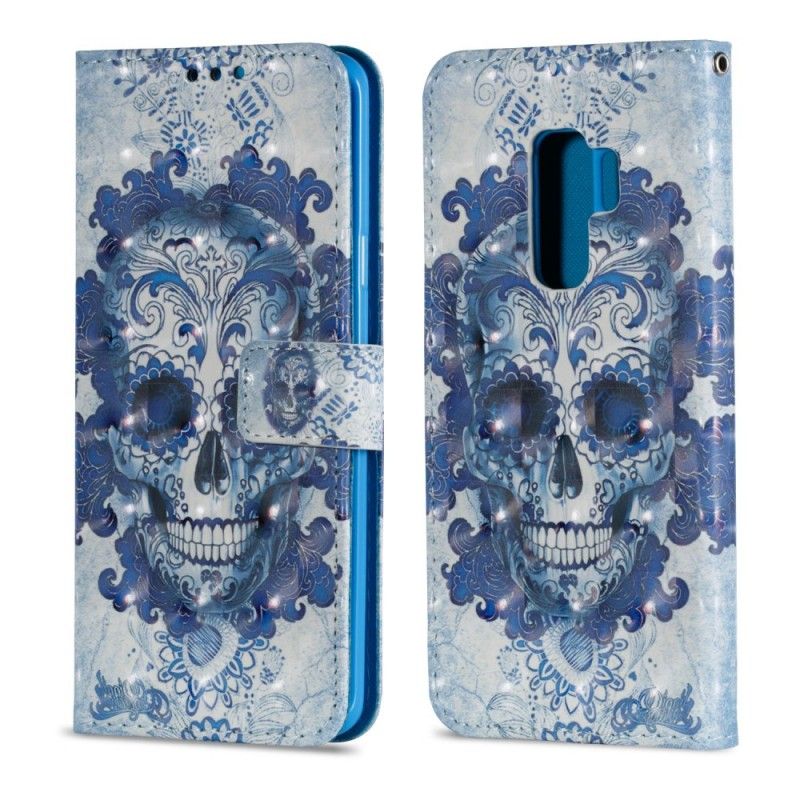 Leren Hoesje Samsung Galaxy S9 Plus Blauwe Schedel