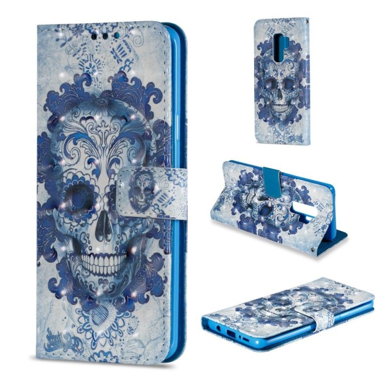 Leren Hoesje Samsung Galaxy S9 Plus Blauwe Schedel