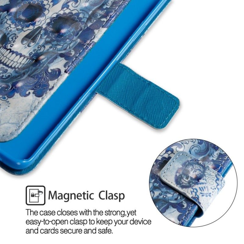 Leren Hoesje Samsung Galaxy S9 Plus Blauwe Schedel
