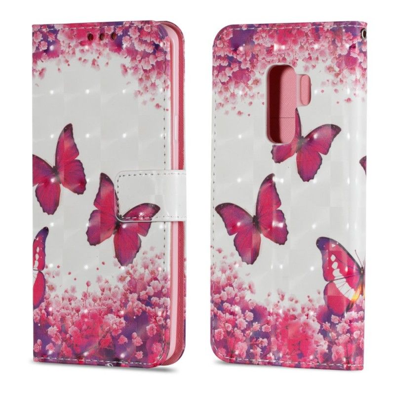 Leren Hoesje voor Samsung Galaxy S9 Plus 3D Rode Vlinders