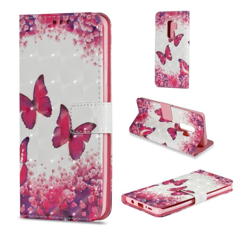 Leren Hoesje voor Samsung Galaxy S9 Plus 3D Rode Vlinders