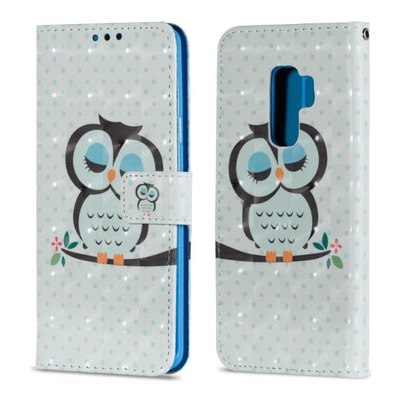 Leren Hoesje voor Samsung Galaxy S9 Plus Slapende Uil