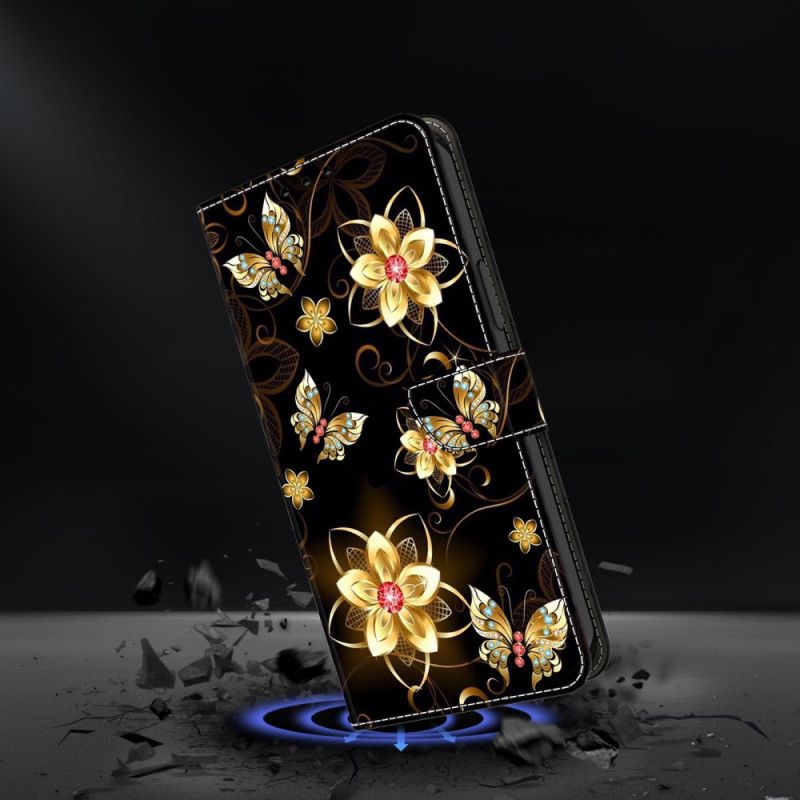 Folio-hoesje Samsung Galaxy A17 4g / 5g Telefoonhoesje Gouden Bloemen