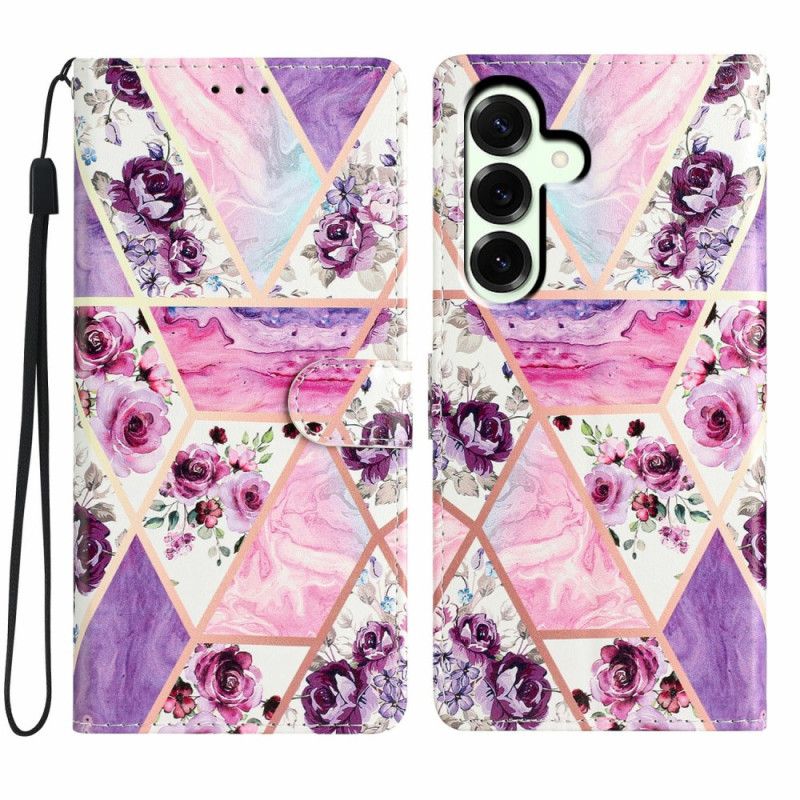 Leren Hoesje Samsung Galaxy A17 4g / 5g Paarse Bloemen Bescherming Hoesje