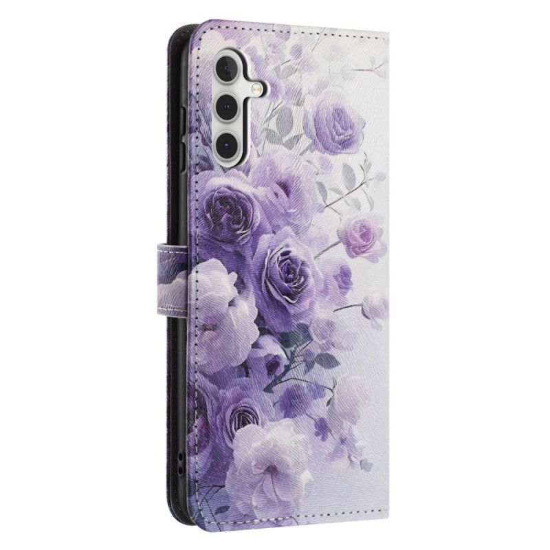 Leren Hoesje Samsung Galaxy A17 4g / 5g Paarse Rozen Bescherming Hoesje