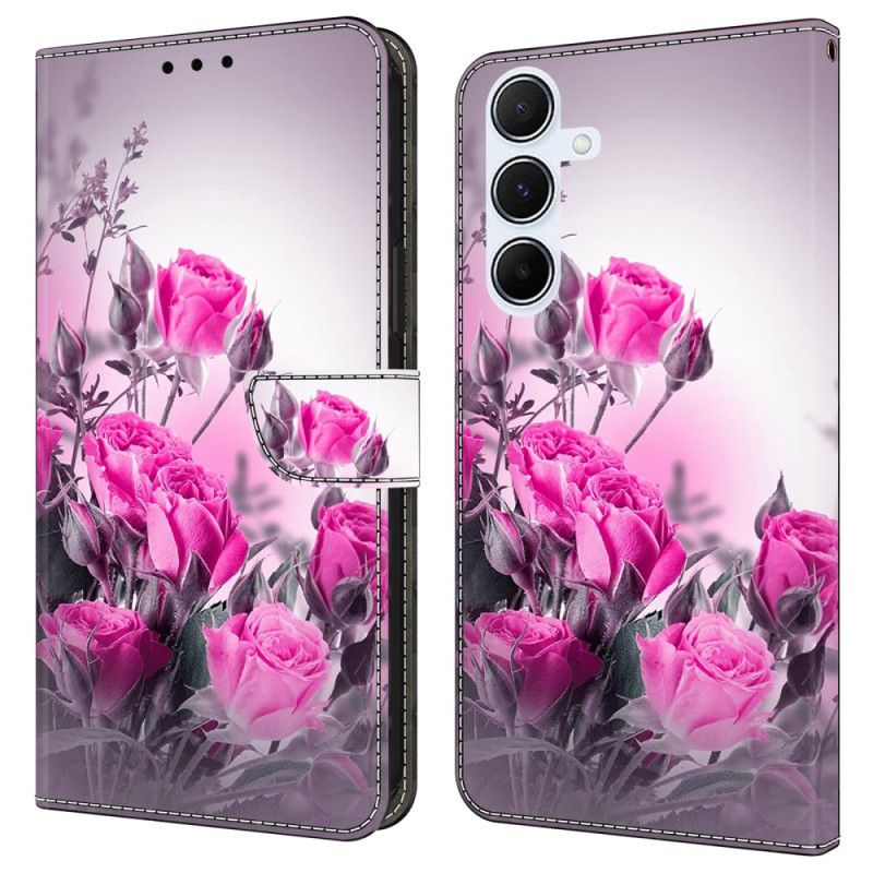 Leren Hoesje Samsung Galaxy A17 4g / 5g Velden Met Paarse Bloemen Bescherming Hoesje
