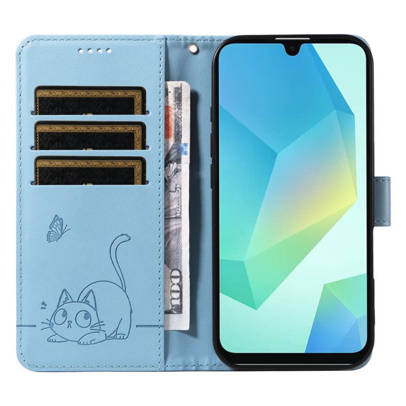 Leren Hoesje Voor Samsung Galaxy A17 4g / 5g Bandje Met Kattendesign