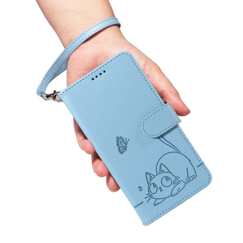 Leren Hoesje Voor Samsung Galaxy A17 4g / 5g Bandje Met Kattendesign