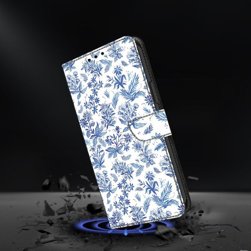 Leren Hoesje Voor Samsung Galaxy A17 4g / 5g Blauwe Bloemen