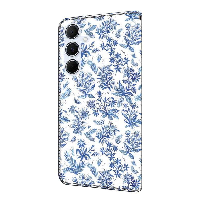 Leren Hoesje Voor Samsung Galaxy A17 4g / 5g Blauwe Bloemen