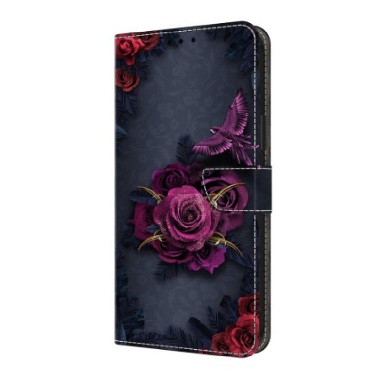 Leren Hoesje Voor Samsung Galaxy A17 4g / 5g Paarse Bloemen