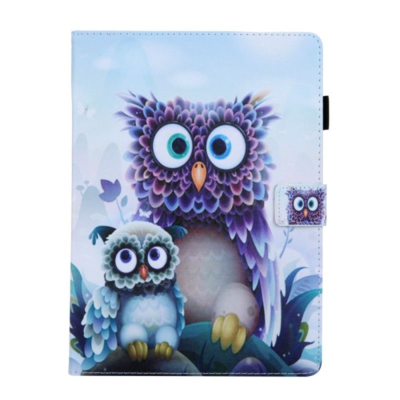 Flip Case Leren iPad Pro 11" (2018) (2020) Bruin Lichtblauw Print Uilenreeks