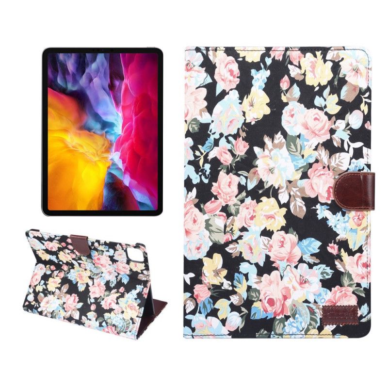Leren Hoesje iPad Pro 11" (2018) (2020) Zwart Bloemmotief