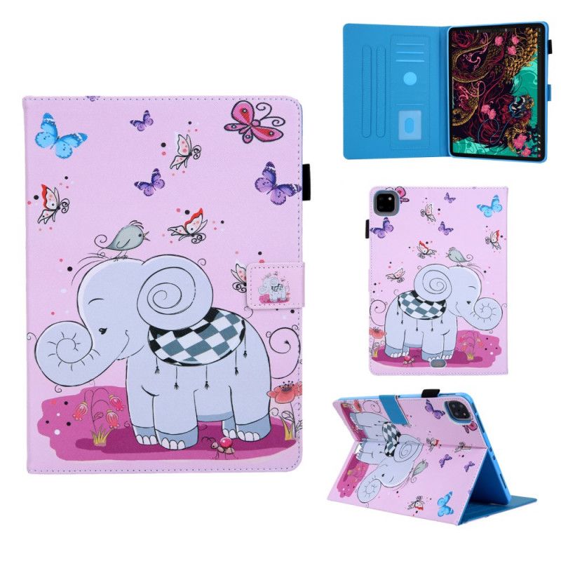 Leren Hoesje voor iPad Pro 11" (2018) (2020) Roze Wit Olifantenserie Print