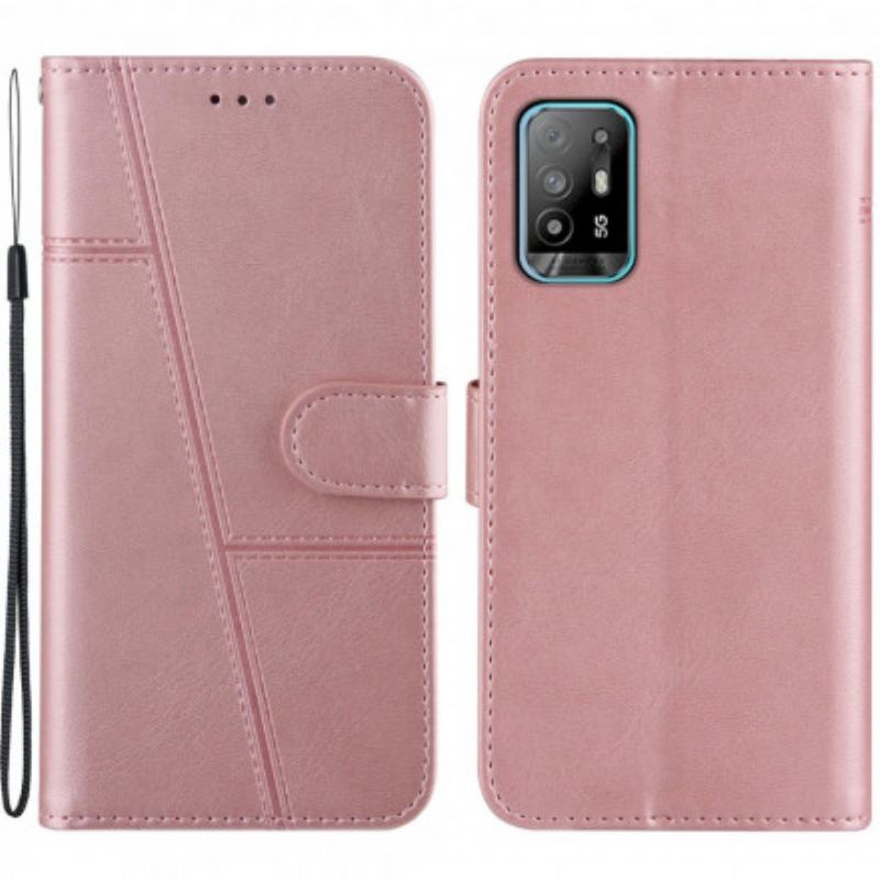 Bescherming Hoesje Oppo A94 5g Bandjes Met Geo-lederen Effect