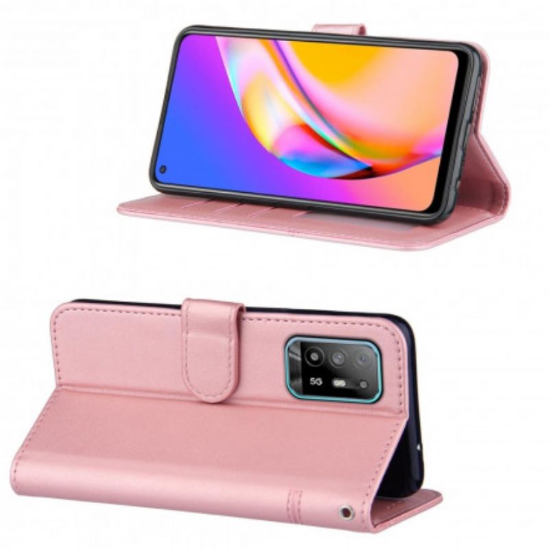 Bescherming Hoesje Oppo A94 5g Bandjes Met Geo-lederen Effect