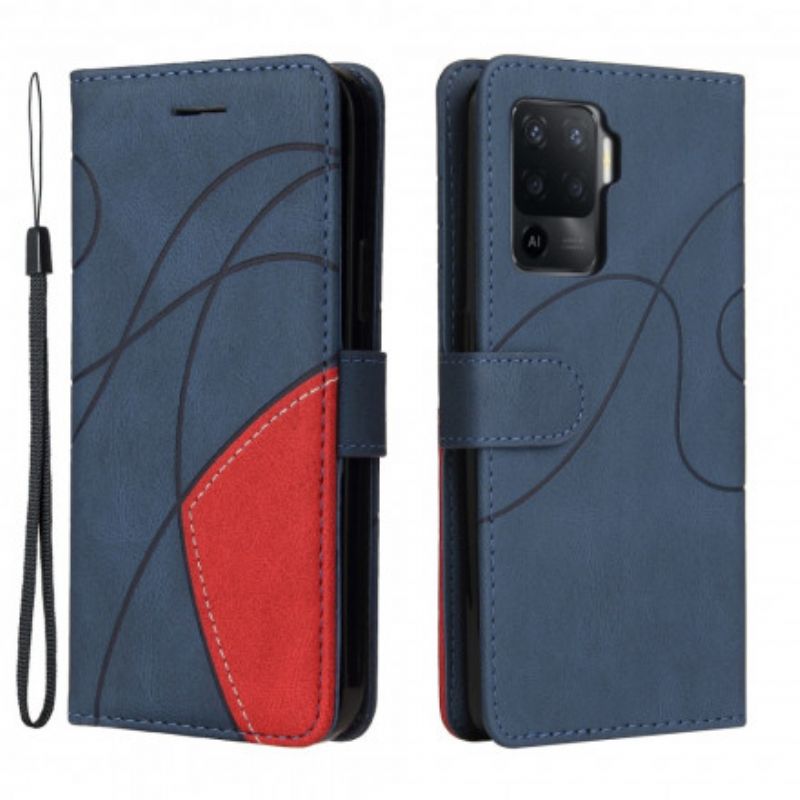 Flip Case Leren Oppo A94 5g Signature Tweekleurig Kunstleer