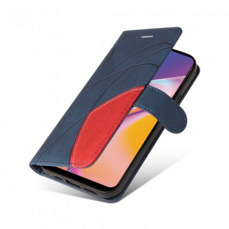 Flip Case Leren Oppo A94 5g Signature Tweekleurig Kunstleer