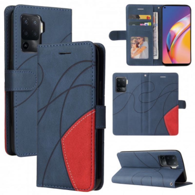 Flip Case Leren Oppo A94 5g Signature Tweekleurig Kunstleer