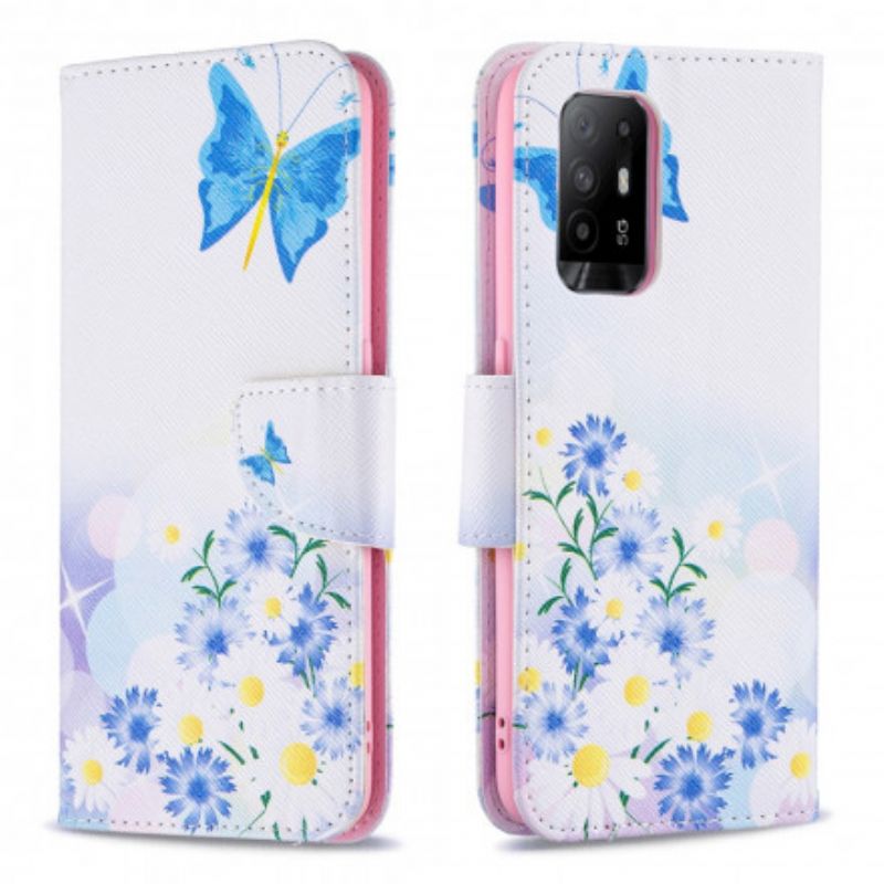 Folio-hoesje Oppo A94 5g Geschilderde Vlinders En Bloemen