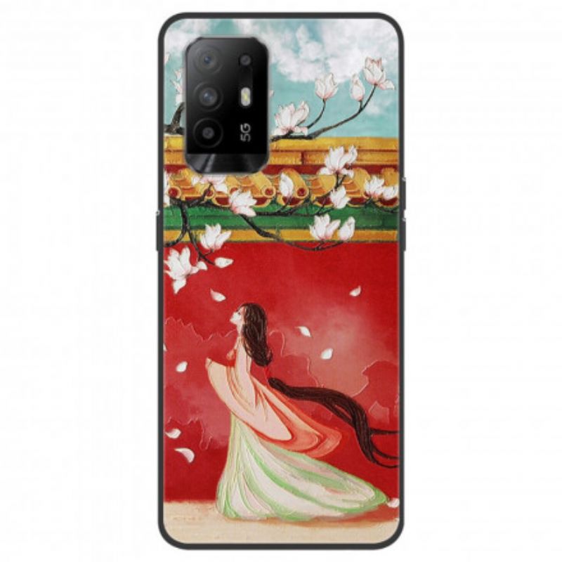 Hoesje Voor Oppo A94 5g De Aziatische Bloemenvrouw