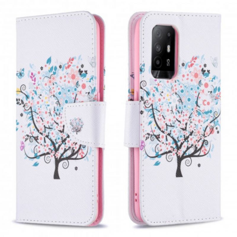 Leren Hoesje Voor Oppo A94 5g Gebloemde Boom