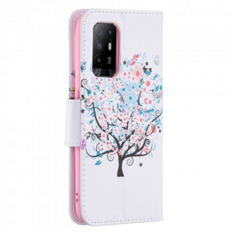 Leren Hoesje Voor Oppo A94 5g Gebloemde Boom