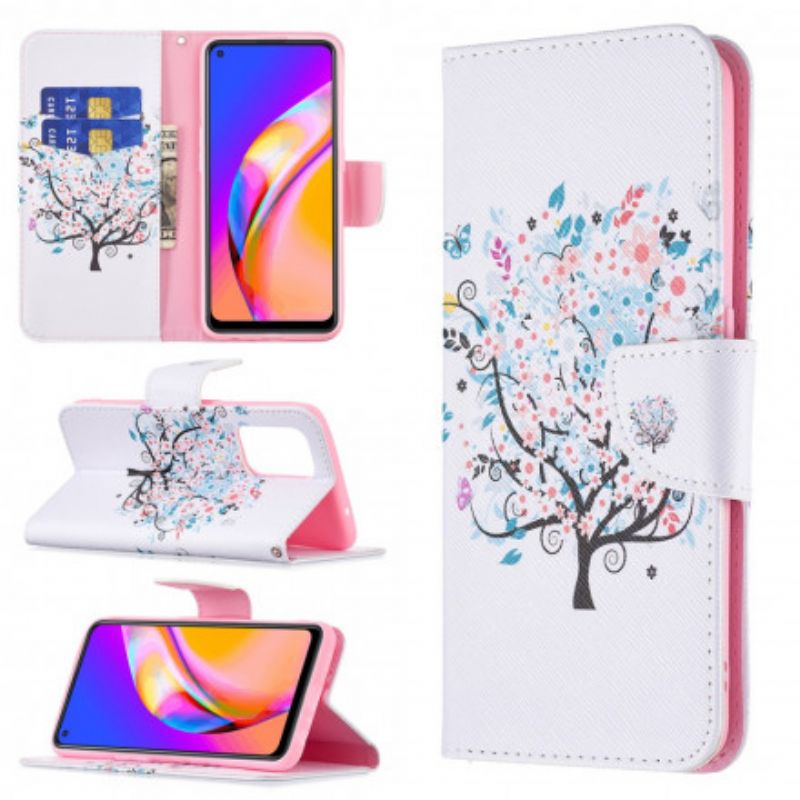 Leren Hoesje Voor Oppo A94 5g Gebloemde Boom