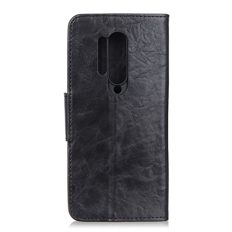 Cover Folio-hoesje OnePlus 8 Pro Donkerblauw Telefoonhoesje Omkeerbare Splitlederen Sluiting