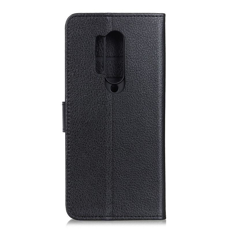 Cover Folio-hoesje OnePlus 8 Pro Wit Zwart Telefoonhoesje Lychee Leereffect