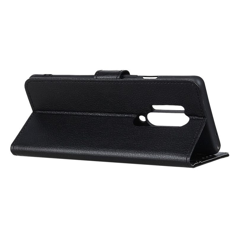 Cover Folio-hoesje OnePlus 8 Pro Wit Zwart Telefoonhoesje Lychee Leereffect
