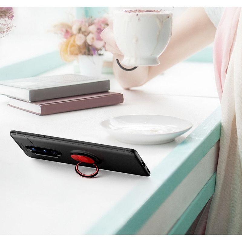 Cover Hoesje OnePlus 8 Pro Rood Zwart Telefoonhoesje Lenuo Roterende Ring