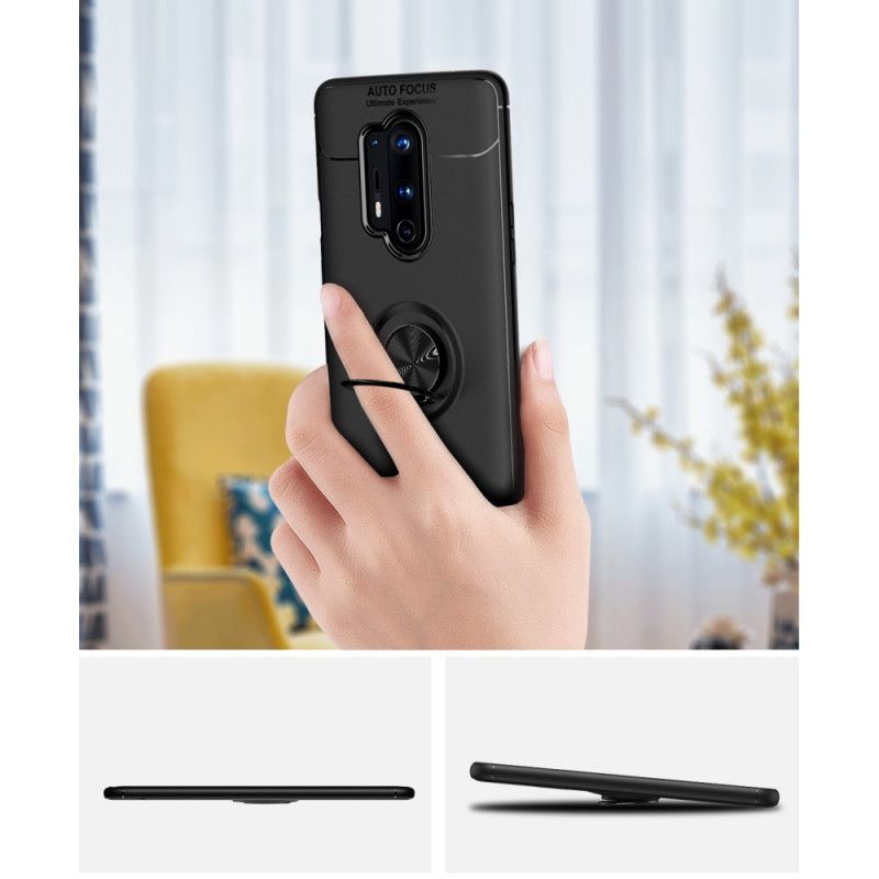 Cover Hoesje OnePlus 8 Pro Rood Zwart Telefoonhoesje Lenuo Roterende Ring