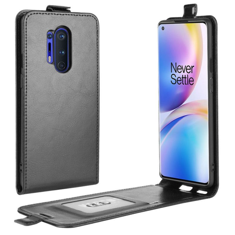 Flip Case Leren OnePlus 8 Pro Wit Zwart Opvouwbaar